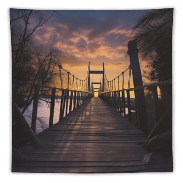 Imagem de Tapeçaria para pendurar na parede 76 x 101 cm decora tapeçarias para quarto ponte ao anoitecer tapeçaria de parede estética macia tapeçarias para sala de estar cobertor de parede personalizado