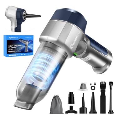 Imagem de SakerPlus Mini Aspirador De Pó, Limpador Carro 3 Em 1 Alta Potência, Sucção Potente 15.000 Pa, Pó Ar, 7.500 Mah, Filtro Duplo, Pequeno Ajustável, Portátil, Sem Fio, Para Carros, Mesa - Azul Profundo