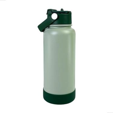 Imagem de Garrafa Térmica Inox 1L com Alça e Canudo/Tampa Rosca – Antivazamento, Parede Dupla, Bebida Quente e Fria – Academia, Escritório e Viagens (p1859Verde dois Bicos)