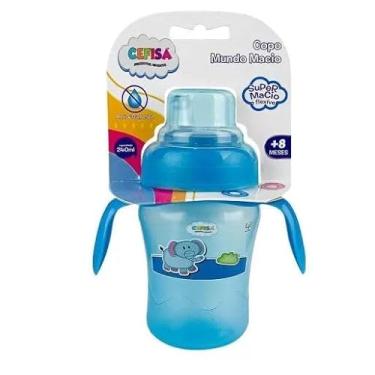 Imagem de Copo plástico infantil com bico anti-vazamento 240ml azul/rosa