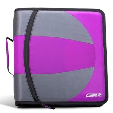 Imagem de Case-it Fichário duplo com zíper 2 em 1 - dois anéis D de 3,8 cm - Inclui bolsa para lápis - Vários bolsos - Capacidade para 600 folhas - Vem com alça de ombro - Roxo profundo Dual-101
