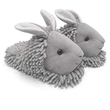 Imagem de Ofoot Pantufas femininas de inverno quentes para pais e crianças felpudas para casa Belo animal Koala Fox Owl Cat Lion Gorilla Bunny, durável antiderrapante sola inferior de borracha, Grey(bunny), 5-7 M US