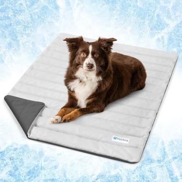 Imagem de PetAmi Tapete de resfriamento para cães, cobertor de resfriamento premium para canil, almofada de dormir fria para gatos em ambientes internos, Q-MAX capa de sofá fria para o verão, cinza/cinza claro,