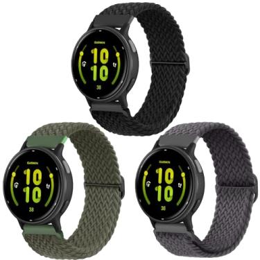 Imagem de ViCRiOR Pacote com 3 pulseiras de relógio trançadas elásticas compatíveis com Garmin Vivoactive 6/Vivoactive 5/Vivoactive 3/Venu Sq 2/Forerunner 55/165/245, pulseira elástica de nylon de 20 mm para
