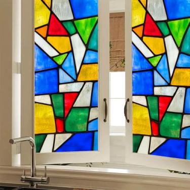 Imagem de HOMETITUTE Película de vitral de privacidade, mosaico colorido, decorativo, para janela, adesivo, estático, para armário, cozinha, banheiro, porta, painel, 40 x 100 cm