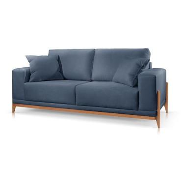 Imagem de Sofá 3 Lugares Fixo Living Paris Veludo Azul 2,30 m MK - Poltjá Moveis