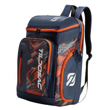 Imagem de simhoa Mochila de tênis para armazenamento de raquetes, mochila para mulheres e homens, impermeável multiuso com compartimento para sapatos, bolsa de, Laranja Azul