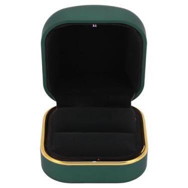 Imagem de LiebeWH Caixa de Anel Led de Engajamento do Casamento Com Veludo Leve e Requintado Caixa de Anel de Forro de Luxo para Proposta (Verde escuro)