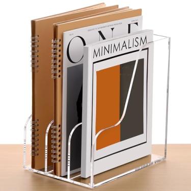 Imagem de SANRUI Suporte de arquivo de revista de acrílico para organizadores de mesa, 3 compartimentos verticais transparentes para pastas A4, organizador de fichário, prateleiras de armazenamento de