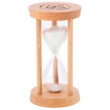 Imagem de Toddmomy Decoração de ampulheta de madeira: temporizador de areia de cinco minutos - temporizador de ampulheta portátil para decoração de prateleira de mesa de casa ou escritório
