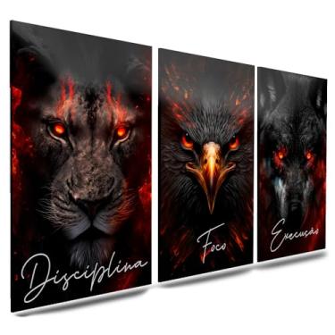 Imagem de Kit 3 Quadro Decorativo Sala Quarto Leão Águia Lobo Motivacional Disciplina Foco Execução (05)