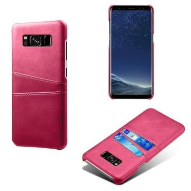Imagem de Capas Compatível com Samsung Galaxy S8,Caso de couro PU-Tampa de telefone a prova de choque com 2 slots de cartão,Proteção anti-impressão digital e anti-gota-Rose Red