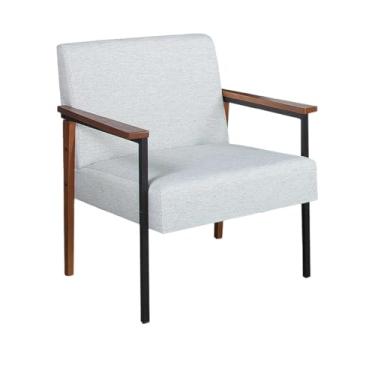 Imagem de Poltrona Decorativa Para Sala de Estar Tecido Linho Base em Madeira Maciça e Metal - Donna (Linho Mesclado)