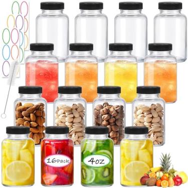 Imagem de Dayify Pacote com 16 copos de shot de 118 ml com tampas, garrafas de dose Wellness de 120 ml com tampas, garrafas de vidro vazias reutilizáveis, pequenos frascos de vidro transparente para gengibre