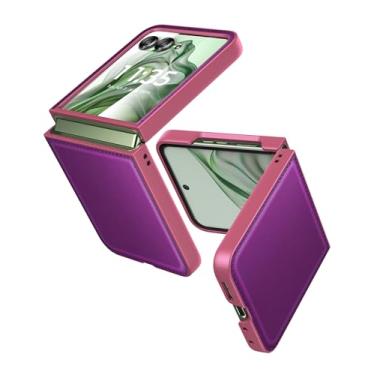 Imagem de Eastcoo Capa de couro fina para Motorola Razr 50 Ultra/60 Pro, suporte para carregamento sem fio, capa protetora ultrafina à prova de choque para Motorola Razr+ 2024/2025, roxa