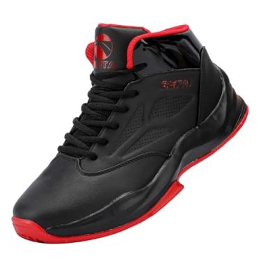 Imagem de Beita Tênis de basquete masculino cano alto respirável sapatos esportivos antiderrapantes, Preto/vermelho, 8