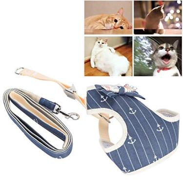 Imagem de Presente DiferenteColete peitoral para gatos, colete de caminhada à prova de fuga, correia para animal de estimação para coleira para colete de gato (listras azul marinho, grande (adequado para 10 16