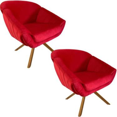 Imagem de Kit Duas Poltrona Giovana Base Giratória Ferro e Madeira em Sued Premi