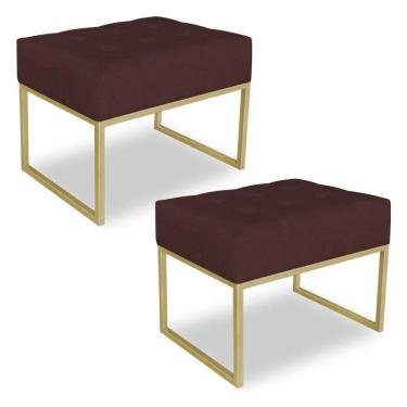Imagem de Kit 02 Puffs Lisa Suede Marsala Base Metálica Industrial Dourado
