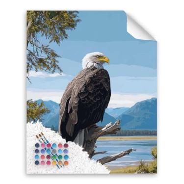 Imagem de Cawpom Pintura de águia em pé no galho por número, pintura de paisagem do Parque Nacional Olímpico por números para adultos, arte de Washington DIY pintura acrílica, arte de parede de animais
