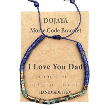 Imagem de DOJAYA Pulseira ajustável com código Morse I Love You Dad, lápis-lazúli de 2 x 4 mm com contas étnicas boêmias turquesa africanas, presente para o pai, joia personalizada para o dia dos pais, Medium