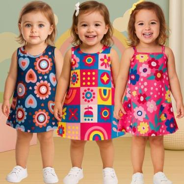 Imagem de Kit 3 vestidos Infantil Malha Menina Regata Estampado Kyly, Kit 3, 1