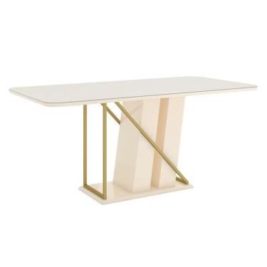 Imagem de Mesa de Jantar Andy 180 cm Canto Arredondado com Vidro Nature Off White – Henn