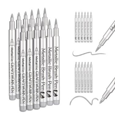 Imagem de Snailmart 12 canetas de tinta prateada, marcador permanente de prata acrílica para pintura rupestre, madeira, metal, tecido, plástico, tela, vidro, cerâmica, artesanato DIY (6 pontas redondas + 6