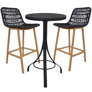 Imagem de Kit 2 Banquetas Concha Corda Naval com Pé de Madeira Jequitibá + Mesa 