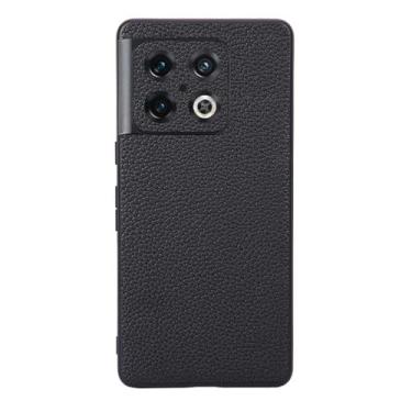 Imagem de Capas Compatível com Oneplus 10 PRO,Design de grão levantado de superfície,Proteção contra queda,Anti impressão digital,Anti arranhões,Aparência de couro de imitação de plástico macio-Black