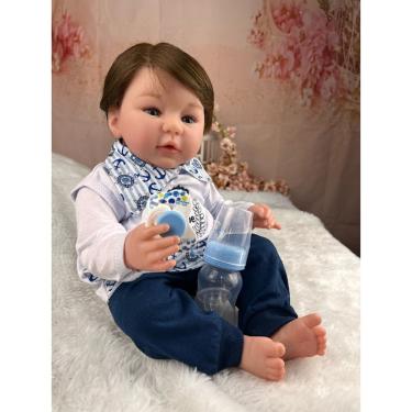 Imagem de Bebê Reborn Menino Realista Olhos Azuis Com Enxoval Completo