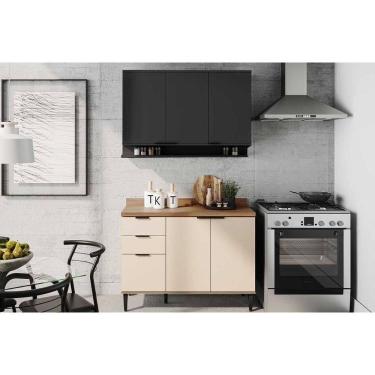 Imagem de Cozinha Modulada Carraro Alpha Alpha 2 Peças (1Aéreo+1Balcão) C2P53 Freijo/Off White/Preto-Carraro