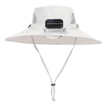 Imagem de UGPLM Chapéu de proteção solar infantil com ventilador solar recarregável, multifuncional, prático, respirável, para caminhadas e acampamentos de verão, Cinza Claro