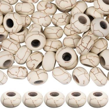 Imagem de SUNNYCLUE 1 caixa com 80 peças de contas de pedra turquesa com furo grande Rondelle contas de pedras preciosas brancas brancas padrão europeu abaco redondo pedra espaçadores soltos para fazer joias