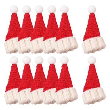 Imagem de GSHLLO 12 peças mini chapéus de malha de Natal com bola de pompom, pequenos chapéus vermelhos de Papai Noel, pequenos chapéus de garrafa de vinho, chapéus de boneco de neve em miniatura, chapéus de