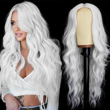 Imagem de Peruca AISI HAIR branca sintética longa ondulada 66 cm com renda na li