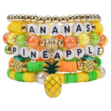 Imagem de Twinfree Pulseiras elásticas empilháveis com contas de polímero de banana cereja morango abacaxi manga e argila de polímero boêmio, One Size, Miçangas, Sem Pedra Preciosa