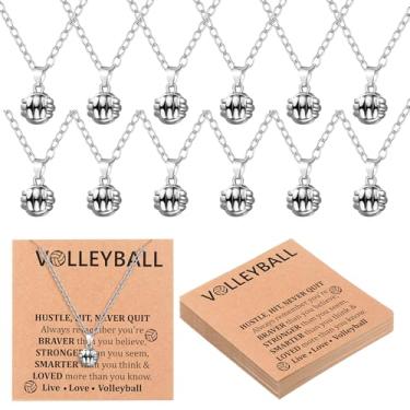 Imagem de Tondiamo Colar com pingente de bola para presente de time de futebol de vôlei com cartão inspirador 3D para jogadores, presente para mulheres, lembrancinha de festa esportiva