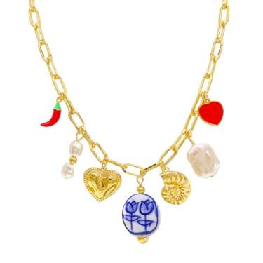 Imagem de Colar de corrente de ouro com clipe de papel 18 K, feito à mão, faça você mesmo, sol, lua, estrela, pingente, colar, pingente de ouro para mulheres, Adjustable, Zinco, Sem Pedra Preciosa