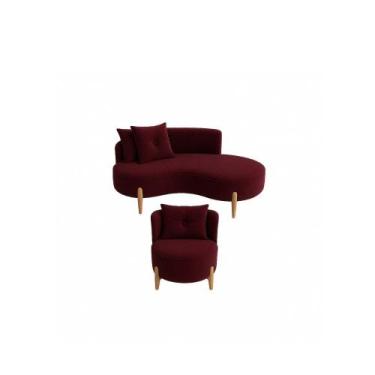Imagem de Conjunto 01 Poltrona + Sofá Curvo Orgânico Luna Veludo Bordô - Montana