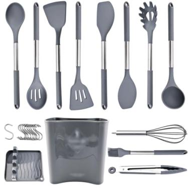 Imagem de Conjunto de utensílios de cozinha, pinças de silicone de grau alimentício, cabo antiescaldante, espátula, escova, batedor, acessórios de cozinha