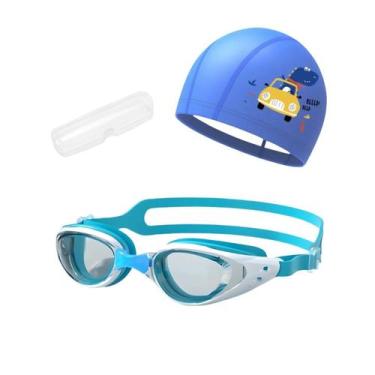 Imagem de Kit Óculos, Estojo e Touca de Natação Infantil Hero Band, Azul branco 