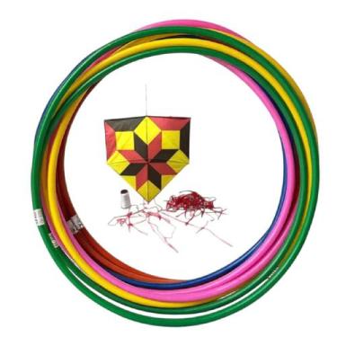 Imagem de Kit 4 bambolês 60cm + 4 Pipas 45cm + 4 rabiolas + 1 linha - Genérica