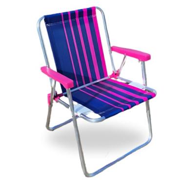 Imagem de Cadeira de Praia em Alumínio Resistência e Conforto para você Suporta Até 120kg Cores Variadas (Azul e Rosa)
