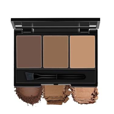 Imagem de Kit de pó de sobrancelha marrom escuro marrom médio, pó de sobrancelha para mulheres com pincel de sobrancelha, enchimento de sobrancelha impermeável de longa duração, três cores, obtém sobrancelhas
