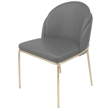 Imagem de Cadeira para Sala de Jantar Couro e Metal Aurora Cinza/Champanhe
