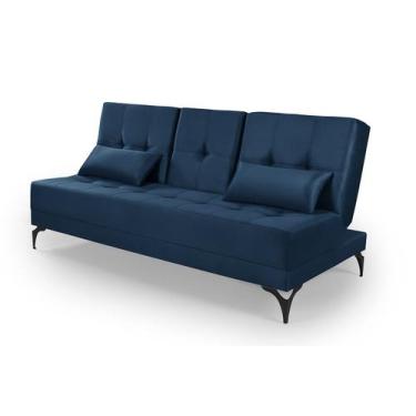 Imagem de Sofa cama colorado reclinavel com mesinha porta copos tecido suede - T