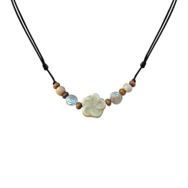 Imagem de Gracayfr Colar boêmio de cerâmica com contas, floral, espiral, espiral, Y2K, hippie, ajustável, preto, cordão, gargantilha para mulheres, Zinco, Sem Pedra Preciosa