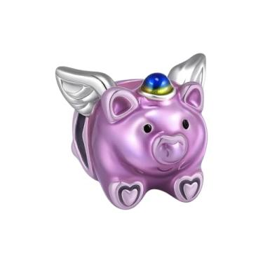 Imagem de BlingNuts Contas de porco de anjo da guarda com asas coração amor pingente animal compatível com pulseiras Pandora Charms