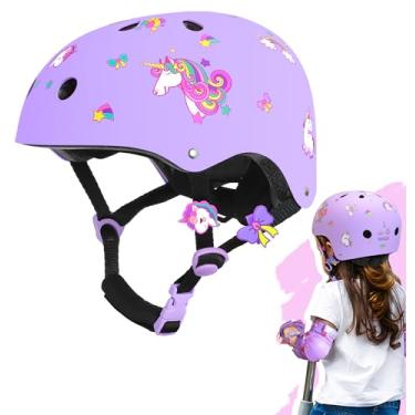 Imagem de Capacete infantil de unicórnio com mostrador ajustável e alças para patinação em linha, skate e scooter, bicicleta para crianças e meninas (roxo de 3 a 6 anos)